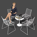 Modern Wireframe Table And Chair Sets With Chessboard And Round Tables 3d model