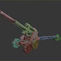 Antique Military Cannon with Long Barrel Wooden Wheels and Metal Carriage as Historical Artillery Weapon