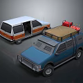 Two Cars Station Wagon and SUV with Open Door Roof Rack and Red Gas Canisters