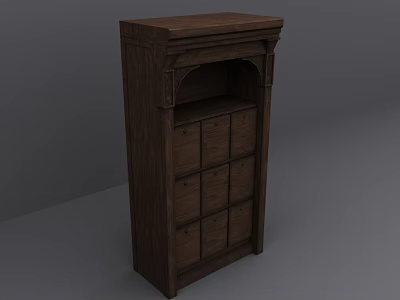 Dark Wooden Traditional Cabinet With Multiple Drawers And Top Open Shelf 3d model