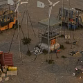 Wind Turbines And Containers With Makeshift Structures In Remote Desert Terrain 3d model