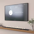 Wall Mounted Television With Display Screen Above Fireplace And Wooden Shelf With Plant