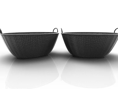 Two Black Woven Baskets With Handles On Smooth Surface For Home Use 3d model