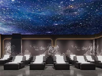 Home Theater With Starry Ceiling Dark Decorative Walls And Rows Of Comfortable Seats 3d model