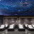 Home Theater With Starry Ceiling Dark Decorative Walls And Rows Of Comfortable Seats