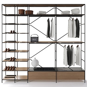 Modern Clothes Hanger Minimalist Wardrobe Shelf Clothing Shoes and Hats Combination Creative Floor Simple Wardrobe Clothes Hanger Combination Art Floor Wardrobe 3d model