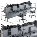 Modern Table and Chair Combination Office Workplace Black Wood Laptop 3d model