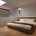 Hotel Guest Room Interior With Glass Shower Gray Tile Walls Wooden Vanity And Round Mirror