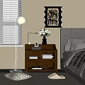 Wooden Nightstand With Glass Front Drawers Books And White Flowers Vase In Bedroom
