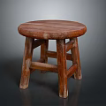 Rustic Wooden Stool With Round Seat And Four Solid Legs Design 3d model