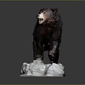 Brown Bear Sculpture Standing on Rocky Snowy Base With Detailed Fur Texture and Natural Posture