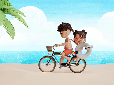 Modern Cartoon Scene Fresh Summer Cycling 3d model