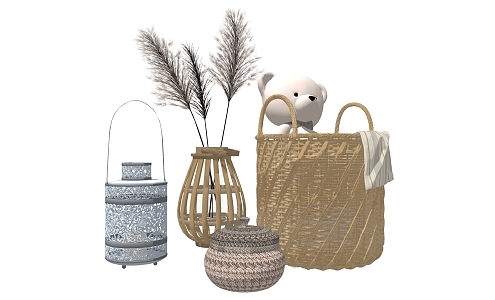 Nordic Storage Basket Dry Reed Doll Bear Bamboo Vase Bamboo Basket Decorative Lamp Ornaments 3d model