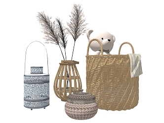 Nordic Storage Basket Dry Reed Doll Bear Bamboo Vase Bamboo Basket Decorative Lamp Ornaments 3d model