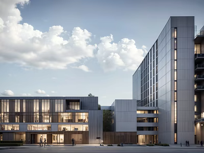 Modern School Building Exterior With Glass Facade And Multi Story Campus Design 3d model
