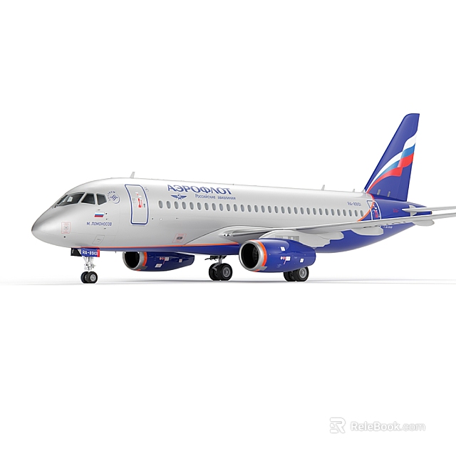Rossiya Airlines Commercial Airliner White Body Blue Tail Airline Logo Design 3d model 