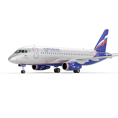 Rossiya Airlines Commercial Airliner White Body Blue Tail Airline Logo Design 3d model