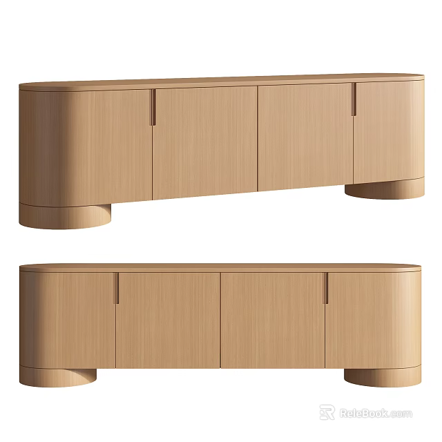 Modern Light Wood TV Stand With Cabinet Doors And Round Support Legs 3d model 