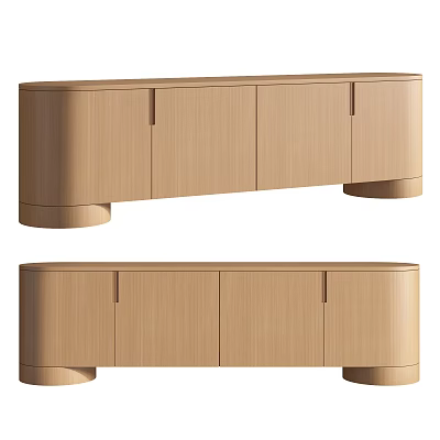 Modern Light Wood TV Stand With Cabinet Doors And Round Support Legs 3d model