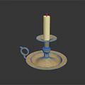 Elegant Golden Candle Holder With White Candle On Black Surface 3d model