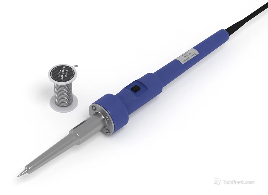 Blue Professional Soldering Iron With Silver Tip And Ergonomic Handle Design 3d model 