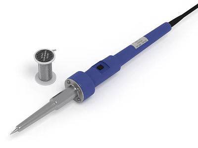 Blue Professional Soldering Iron With Silver Tip And Ergonomic Handle Design 3d model