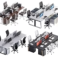 Various Office Desk Setups With Computers Ergonomic Chairs And Storage Units 3d model