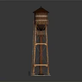 Wooden Water Tower With Pointed Roof And Circular Base Illuminated Display Structure