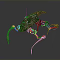 Game Movie Character Mechanical Biological Hybrid With Dinosaur Like Head Green Moss Covered Metal Legs