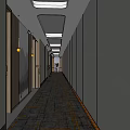 Modern Elevator Corridor Interior With Wooden Panels Gray Tones And Recessed Lights