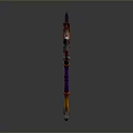 Fantasy Axe Weapon With Purple Handle Red Silver Blade And Spiked Design
