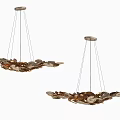 Modern Decorative Chandeliers With Metallic Leaf Shaped Elements And Multiple Hanging Strings 3d model
