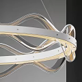 Modern Contemporary Chandelier With Curved Wave Metal Frame And Illuminated Rings