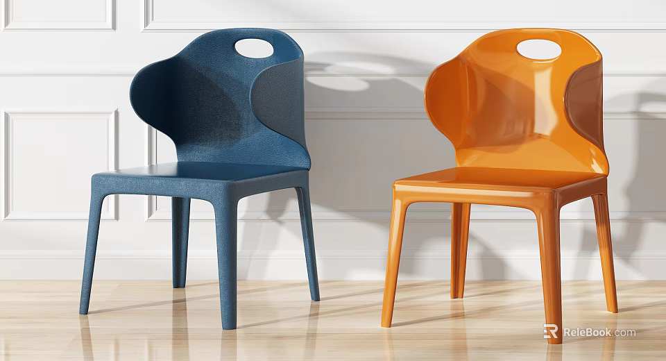 Modern Leisure Chairs With Blue Orange Curved Backrest and Round Hole Design 3d model 