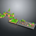 3D Game Scene Components With Green Platforms Trees And Steps 3d model