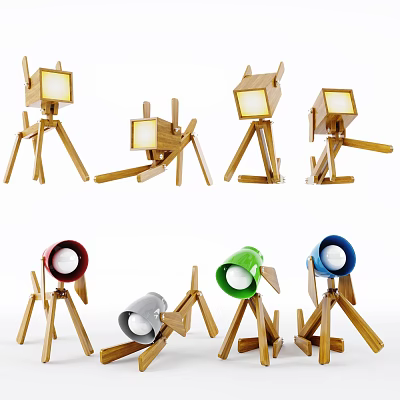 Modern Wooden Table Lamps with Tripod Stands and Colorful Shades for Home Decor 3d model Modern Wooden Table Lamps with Tripod Stands and Colorful Shades for Home Decor 3d model