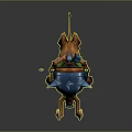 Blue Armored Fantasy Warrior Riding Horned Brown Rhino With Spear