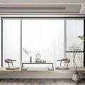 Modern Minimalist Tea Room Interior Design With Large Windows Venetian Blinds And Low Tea Table