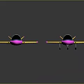 Two Pink Toy Planes With Yellow Edges And Black Cockpits On Dark Background