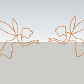 Glowing Yellow Fairy Outline Design With Reaching Hands On Black Background