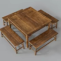 Classic Solid Wood Tea Table And Chairs With Carved Design 3d model