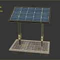 Efficient Solar Panel Renewable Energy Electronic Device With Metal Stand On Wooden Pallet Base