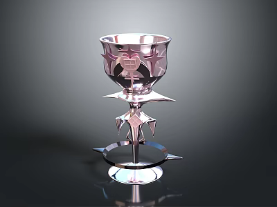 Elegant Silver Goblet With Intricate Star Shaped Details And Spiked Base Stand 3d model