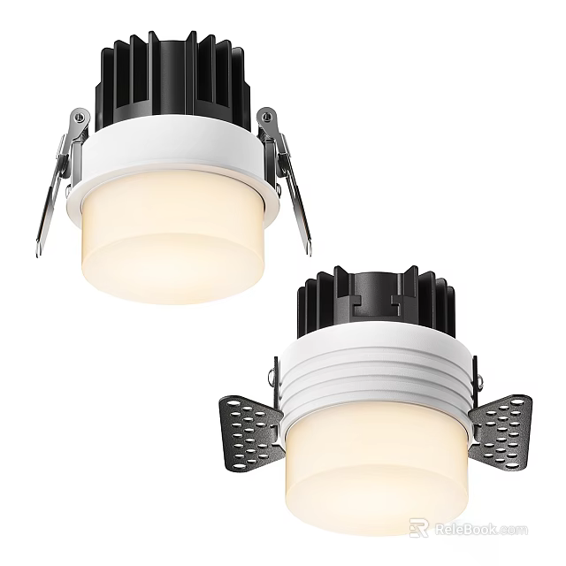 Modern Recessed Downlight Spotlight With White Black Housing Mounting Clips And Lamp Shade 3d model 