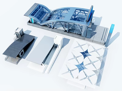 Modern Road Facility With Glass Roof Structure And Platform Design Layout 3d model