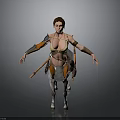 Female Centaur Mythical Creature With Leather Armor Metal Arm Guards Carrying Weapons Standing Arms Outstretched