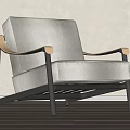 Modern Accent Chair With Wooden Arms Light Fabric And Sleek Metal Legs