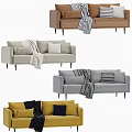Yellow and Light Gray Sectional Sofas with Cozy Throw Pillows and Blankets in Living Room