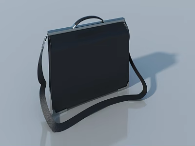 Black Leather Briefcase With Handle And Adjustable Shoulder Strap For Business Use 3d model