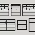 Various Black Frame Window Designs With Different Pane Styles And Sizes 3d model